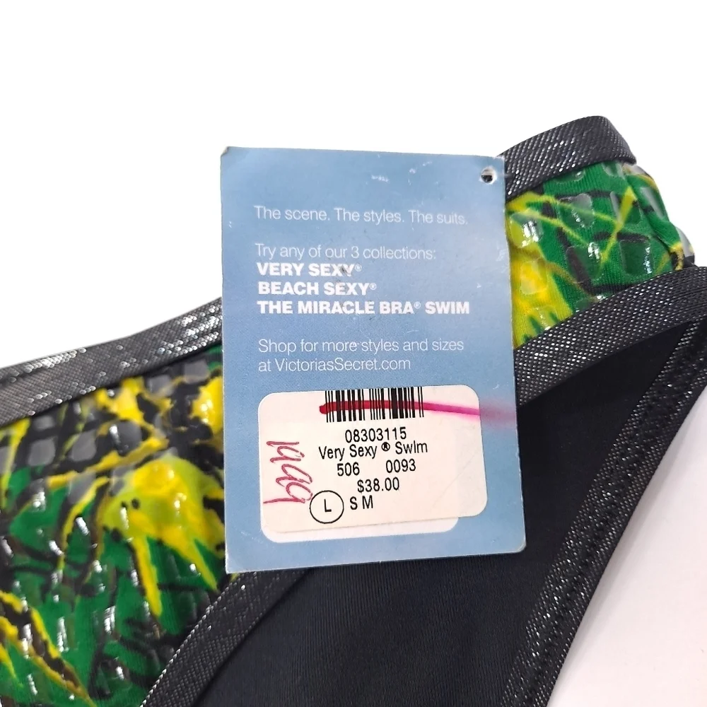 Victoria's Secret Very Sexy Swim Bikini Bottoms Tropical Palms Green Black Large - Picture 4 of 8